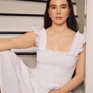 HILL HOUSE “Ellie nap dress” in white with pink Swiss dots Size XS